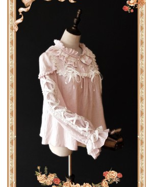 Warm Milk Tea Pure Cotton Pastel Violet Lace Puff Sleeve Classic Lolita Shirt