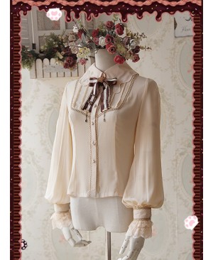 Chocolate Sauce Series Embroidery Khaki Long Sleeve Classic Lolita Shirt