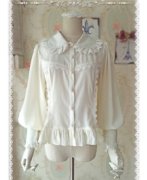 Ordinary Leg-of-mutton Sleeve Milky White Chiffon Classic Lolita Shirt
