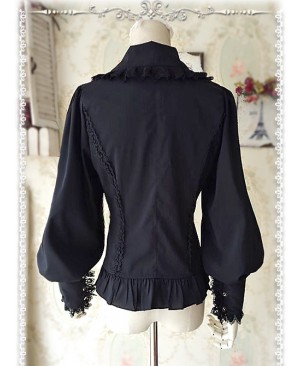 Ordinary Leg-of-mutton Sleeve Black Chiffon Classic Lolita Shirt