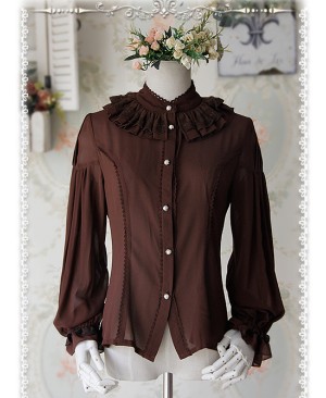 Swan Lake's Love Series Coffee Color Chiffon Long Puff Sleeve Classic Lolita Shirt