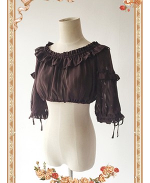 Coffee Color Lovely Puff Sleeve Lolita Super Short Top
