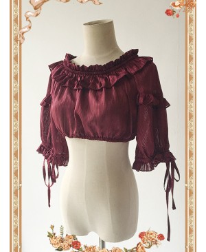 Wine Red Lovely Puff Sleeve Lolita Super Short Top