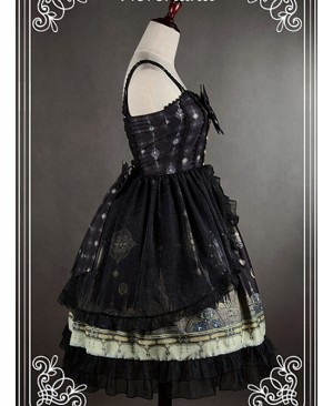 Bowknot Decorated Neckline Wide  Straps Lolita JSK / Jumper Skirt with Tulle Overlay - Arabian Nights by Souffle Song
