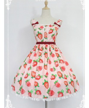 Daily Lolita Jumper Skirt Strawberries Printed Lolita JSK by Souffle Song