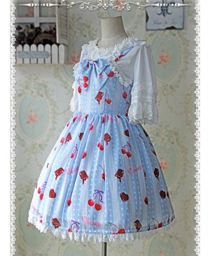 Printed Bowknot Decorated Pleated Lolita JSK - Cherry by Infanta