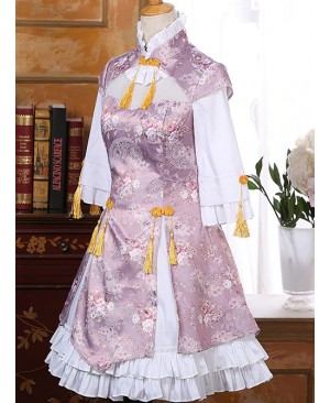 Pink Chinese Wind Lovely Lotus Leaf Reformed Cheongsam Skirt
