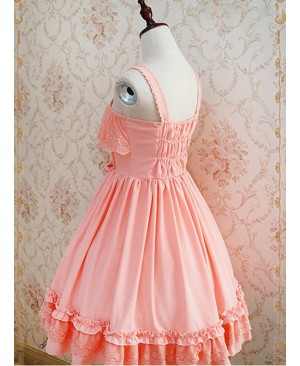 Tank Straps And Lace Trimmed Neckline Bowknot Pink Dress