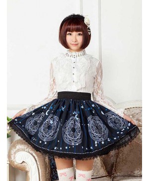 Sweet Blue Sun & Moon Magic Array Printed Lolita Pleated Skirt