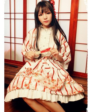 Hyakki Yakō Nine-tailed Fox, Gothic Lolita Printed Haori + Skirt