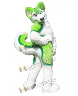 Green and White Husky Dog Fursuit Mascot Costume