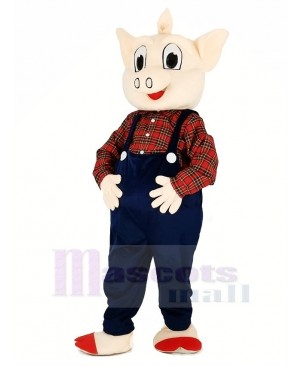 Pig with Blue Overalls Mascot Costume Animal
