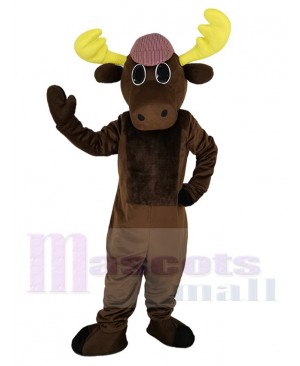 Brown Hunter Moose Mascot Costume with Hat Animal