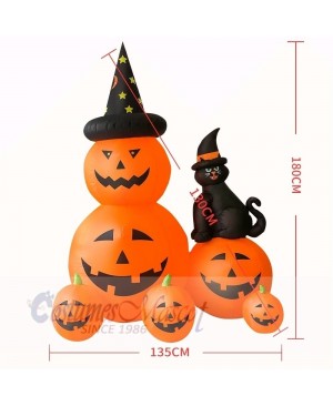 6ft Inflatable Witch Pumpkins with Black Cat with LED lights Halloween Holiday Decoration Outdoor Yard Lawn Art Decor