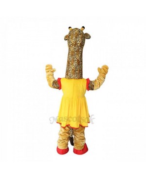 New Friendly Female Giraffe in Yellow Dress Mascot Costume