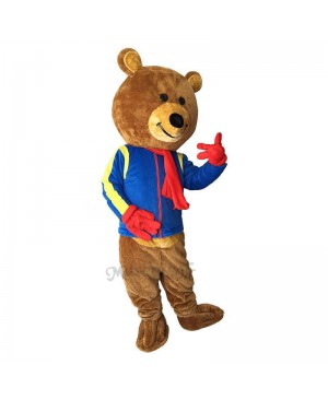 Lovely Brisky Bear with Blue Shirt Mascot Costume