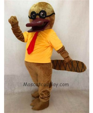 High Quality Cartoon Platypus with Glasses Mascot Costume in Yellow T-shirt