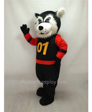 Fierce Black Bearcat Mascot Costume in Red Sleeves Coat