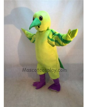 Cute Green Hummingbird Mascot Costume with Purple Feet
