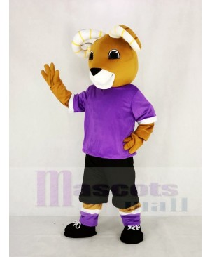 Brown Ram in Purple Mascot Costume Animal