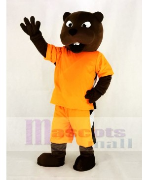 Sport Power Beaver in Orange Coat Mascot Costume Animal