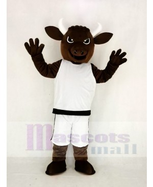 Brown Sport Power Bull with White Suit Mascot Costume Animal
