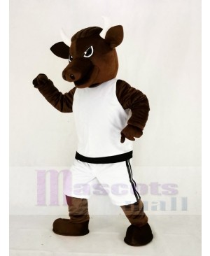 Brown Sport Power Bull with White Suit Mascot Costume Animal
