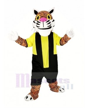 Power Tiger with Black and Yellow Sweatshirt Mascot Costume Animal
