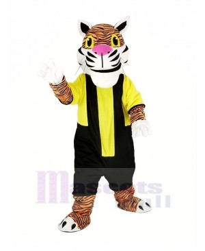 Power Tiger with Black and Yellow Sweatshirt Mascot Costume Animal