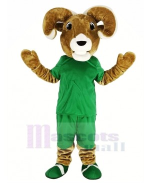 Sport Brown Ram with Green T-shirt Mascot Costume