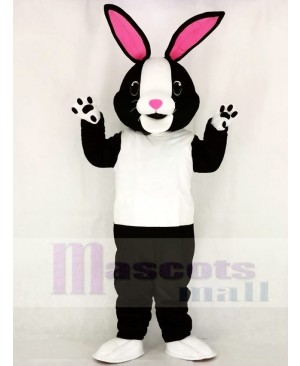 Black and White Bunny Rabbit with Pink Ears Mascot Costume