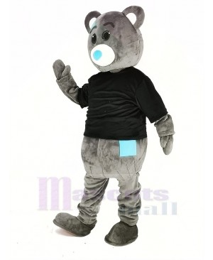 Gray Teddy Bear with Black Coat Mascot Costume Cartoon Male