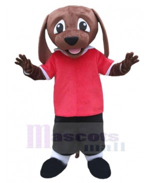 Super Cute Brown Dog Mascot Costume Animal in Red T-shirt
