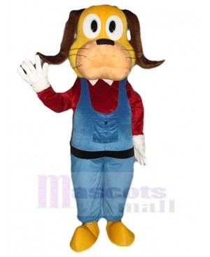 Yellow Dog Mascot Costume Animal in Blue Jumpsuit