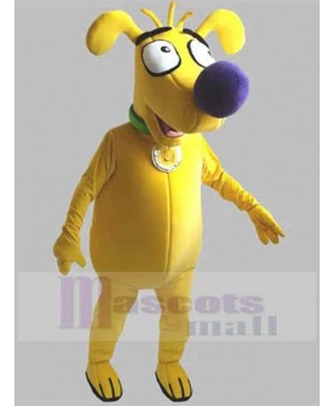 Yellow Dog Mascot Costume Animal with Purple Nose