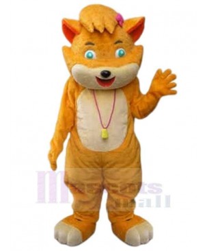 Orange And Beige Cat Mascot Costume Animal with Green Eyes