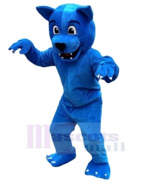 Cute Smiling Blue Wolf Mascot Costume Animal