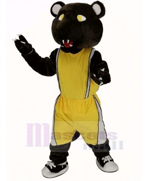 Dark Brown Panther with Yellow Sportswear Mascot Costume