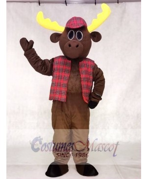 Cute Hunter Moose with Hat & Vest Mascot Costumes