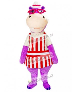 Purple Hippo Hippopotamus with Glasses Mascot Costume
