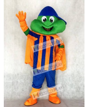 Happy Frog with Blue Hat and Orange Cape Mascot Costume Animal
