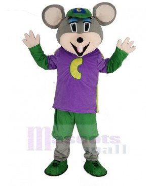 Chuck E. Cheese Mascot Costume Mouse with Purple T-shirt Cartoon