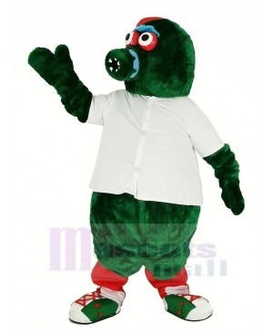 Red Hat Green Monster with White T-shirt Mascot Costume