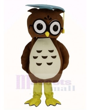 Brown Doctor Owl with Blue Cap Mascot Costume