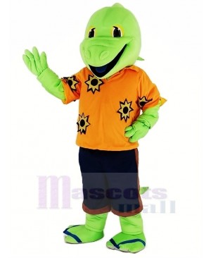 Green Lizard with Orange T-shirt Mascot Costume Animal