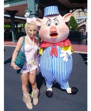 High Quality Adult Pig in Stripe Suit Mascot Costume Halloween Outfit