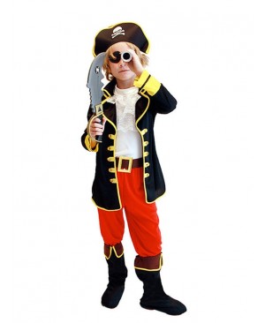 7 Pcs Halloween Cosplay Caribbean Pirates Costumes Captain Jack  Role Playing Children Party Clothes