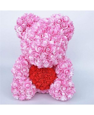 Newstyle Pink Rose Teddy Bear Flower Bear with Red Heart Best Gift for Mother's Day, Valentine's Day, Anniversary, Weddings and Birthday