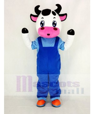 Cute Cow with Blue Overalls Mascot Costume Animal