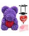 Purple Rose Teddy Bear Flower Bear with Red Heart with Balloon, Greeting Card & Gift Box for Mothers Day, Valentines Day, Anniversary, Weddings & Birthday